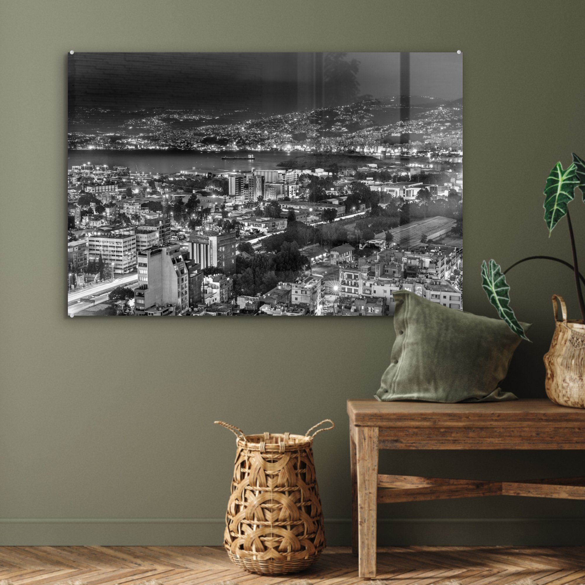 MuchoWow von schwarz-weiß, Beirut & im (1 Libanon - Schlafzimmer Abendfoto Wohnzimmer Acrylglasbild St), Acrylglasbilder