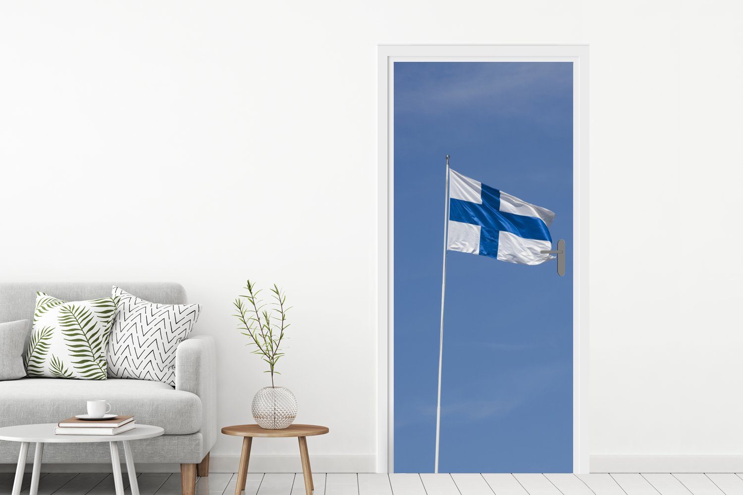 Tür, Türtapete Die mit Flagge Finnland (1 cm Matt, blauem Fototapete Türaufkleber, von für St), Himmel, 75x205 bedruckt, MuchoWow