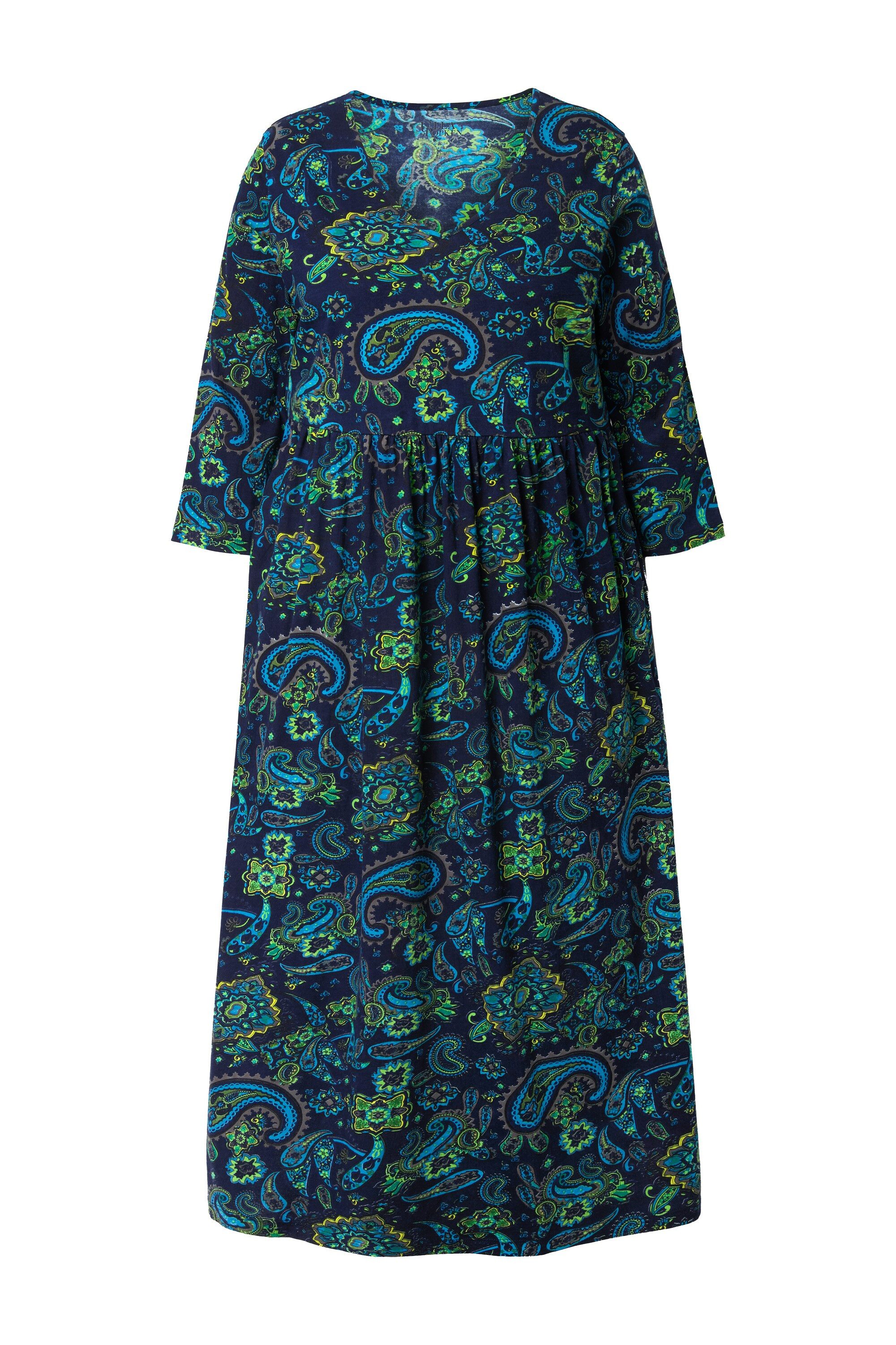 Ulla Popken Maxikleid Jerseykleid Paisley A-Linie V-Ausschnitt 3/4-Arm günstig online kaufen