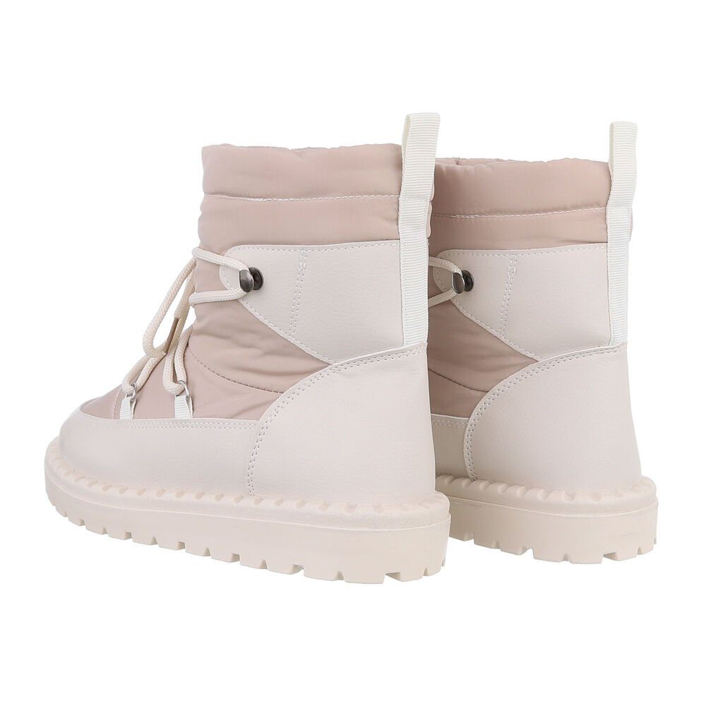 Ital-Design Damen Snowboots Freizeit Snowboots Flach Schnürstiefeletten in Beige