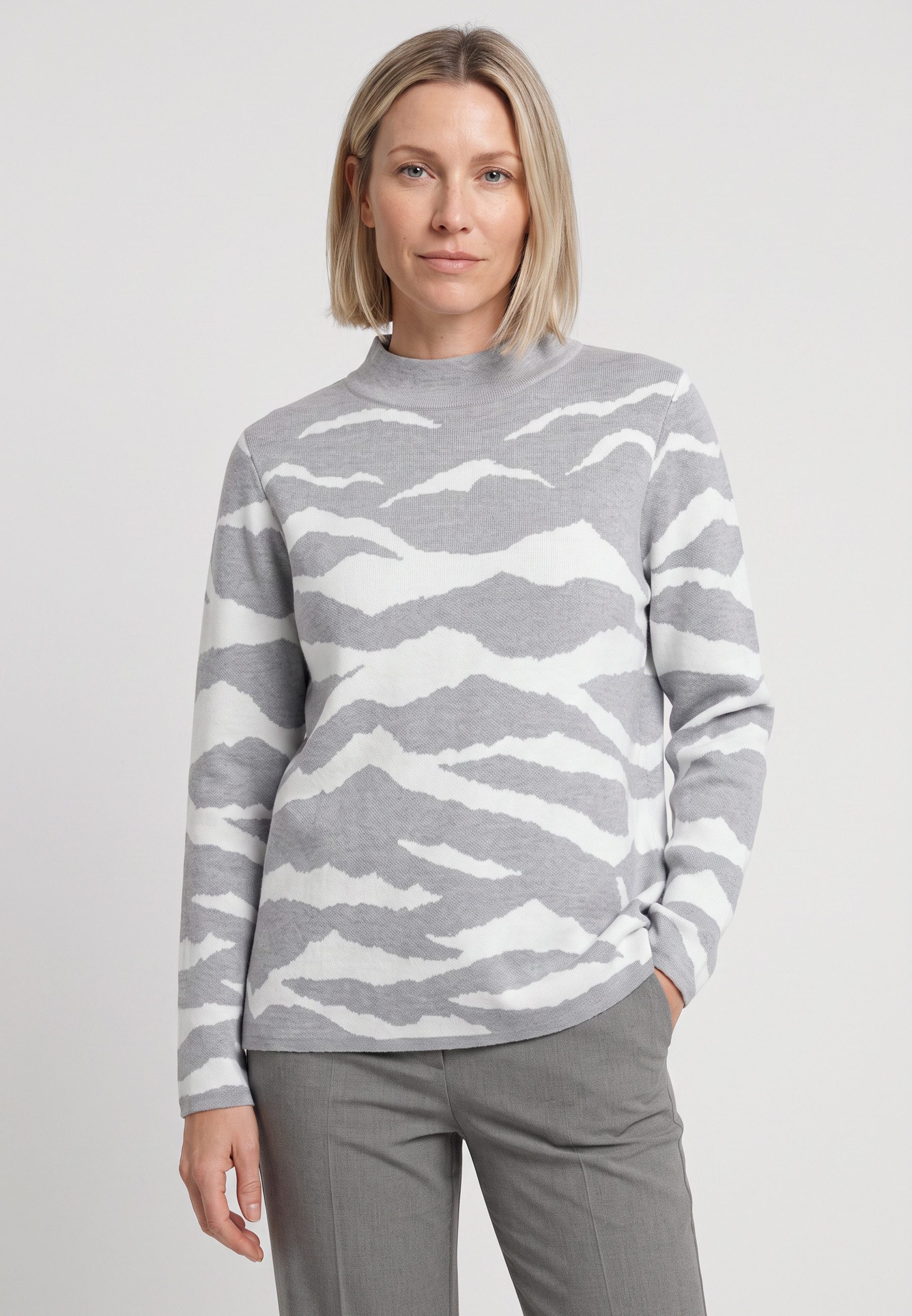 Olsen Strickpullover mit Panneaux-Dessin und Stehkragen
