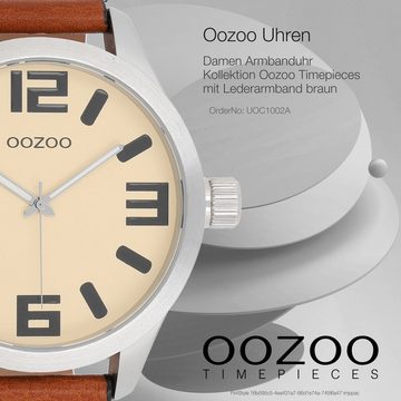 OOZOO Quarzuhr Oozoo Unisex Armbanduhr Timepieces Analog, Damen, Herrenuhr rund, extra groß (ca. 51mm) Lederarmband, Fashion