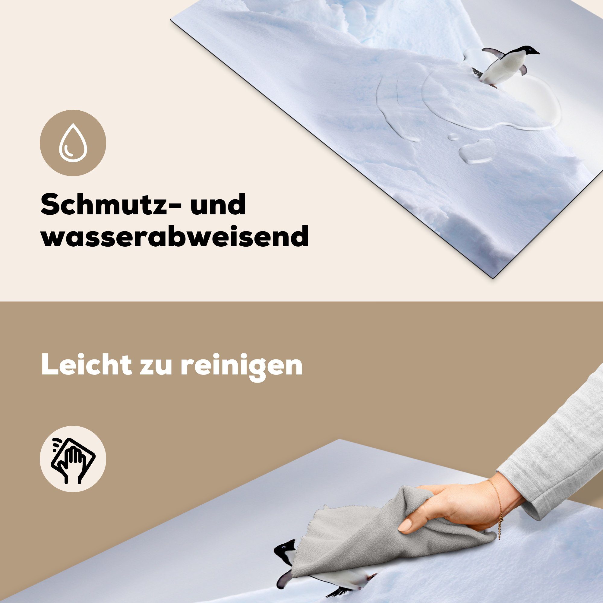 tlg), Winter, Schutz - küche, MuchoWow (1 Ceranfeldabdeckung Herdblende-/Abdeckplatte Pinguin Vinyl, für - Induktionskochfeld die 81x52 Eis cm,