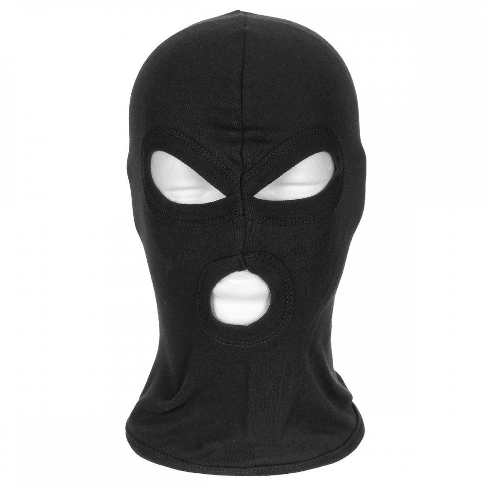 MFH Schlupfmütze Balaclava, 3-Loch, dünn, schwarz, 100 % Baumwolle (Packung) dünn