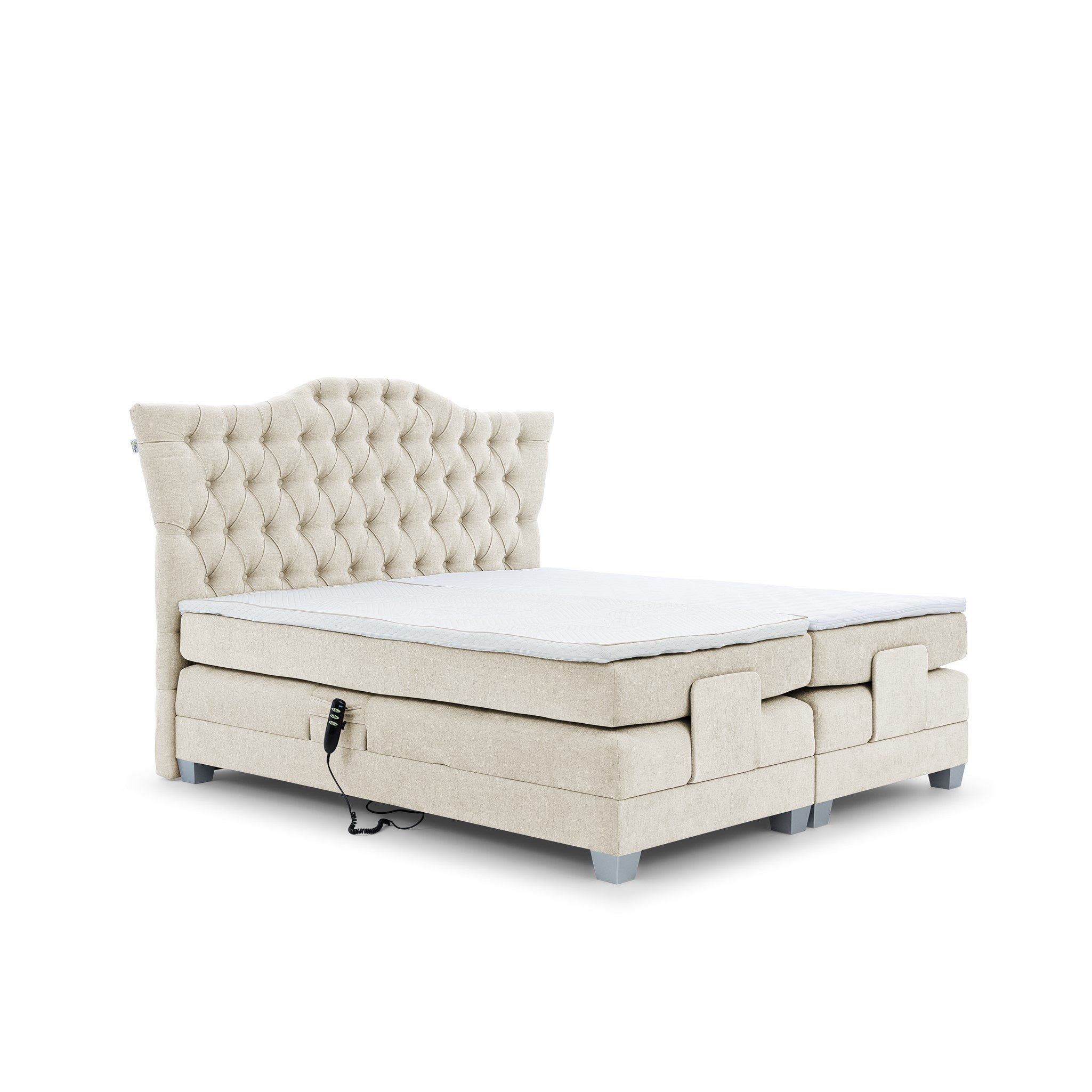 Fun Möbel Boxspringbett Schlafzimmerbett FAUSTO Elektrisch in Stoff Wind (inkl. Viscoschaumtopper), Matratzen elektrisch verstellbar