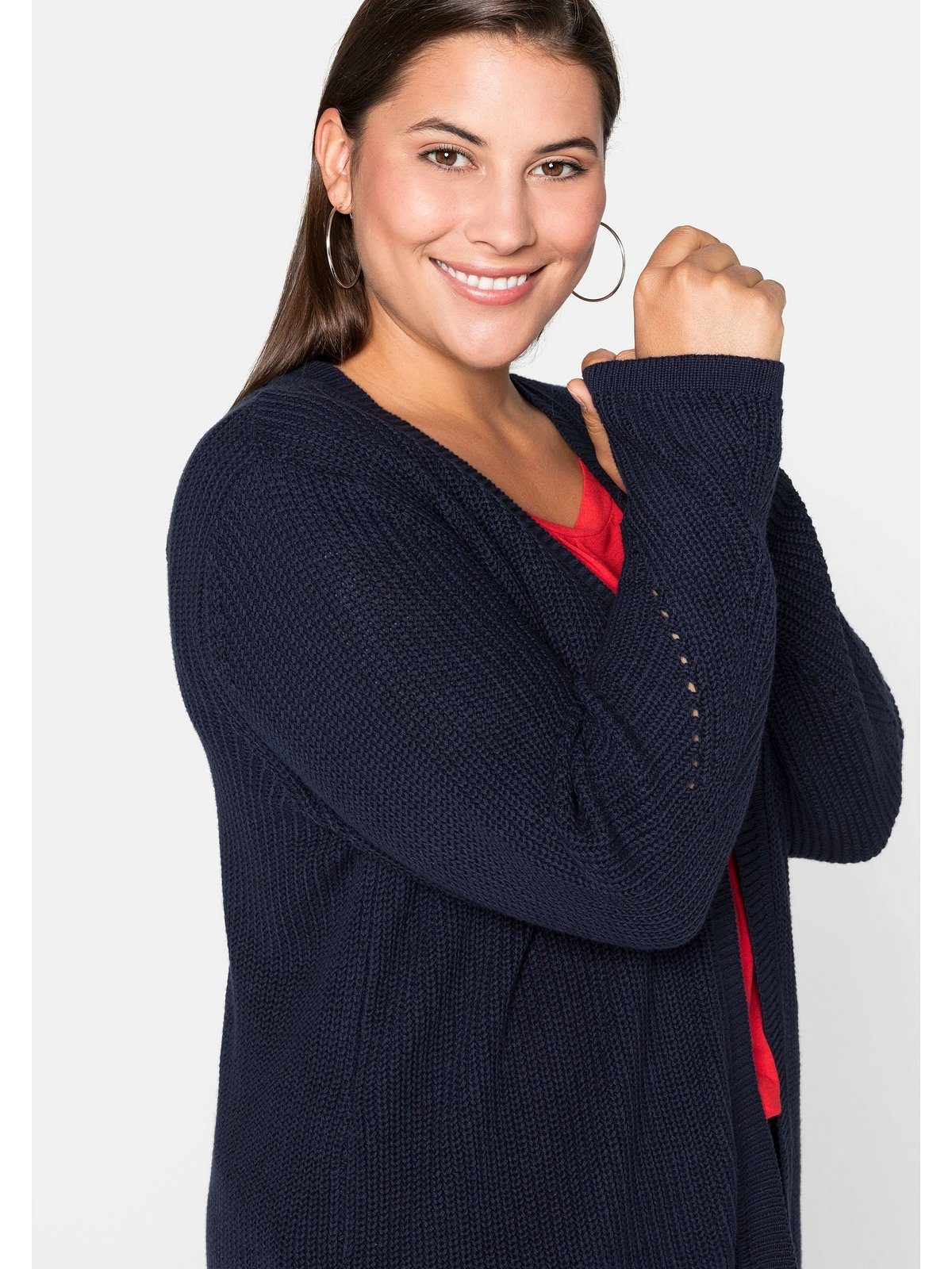 Sheego Longstrickjacke Große Größen aus Grobstrick, in offener Form