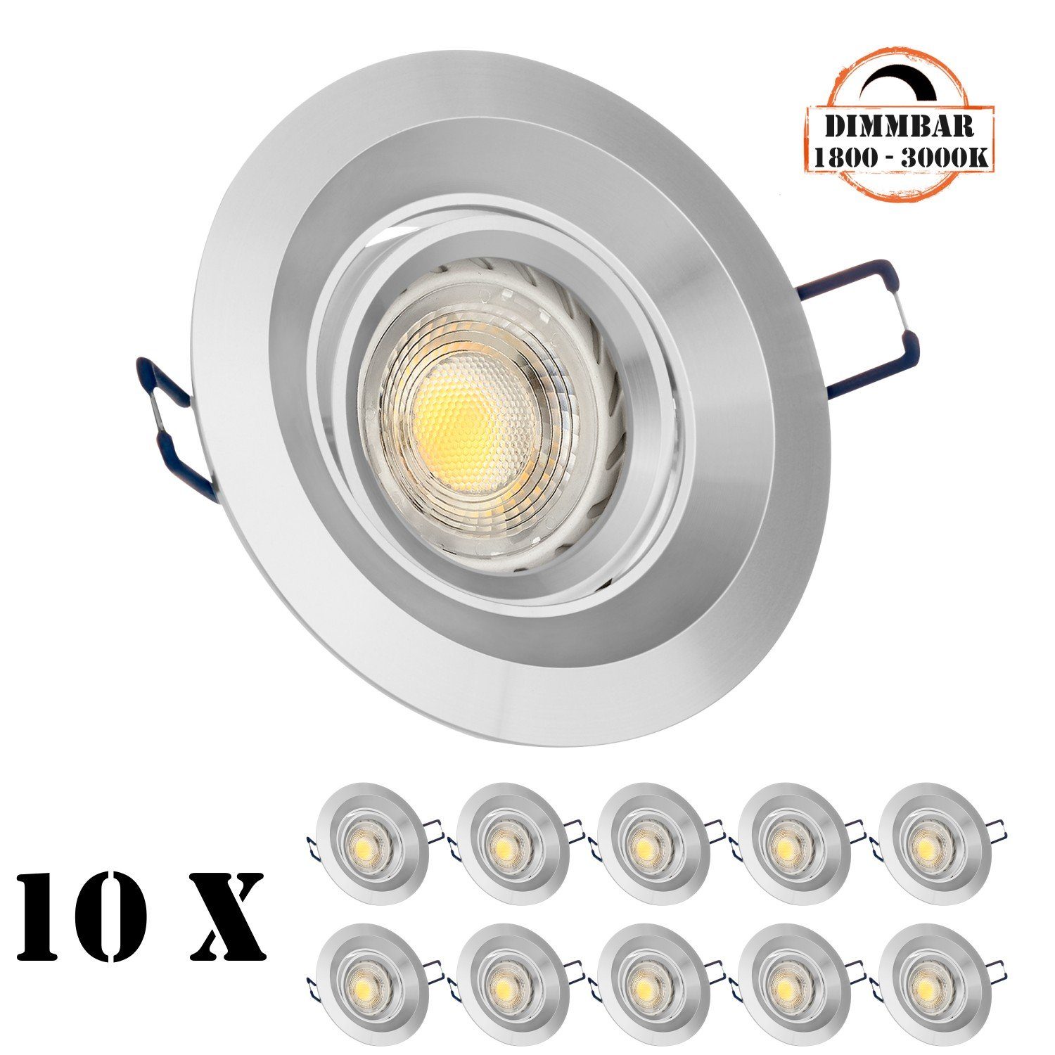 LEDANDO LED chrom Einbaustrahler Set 10er LED mit 5,5W von LED Einbaustrahler in matt GU10 LEDAND