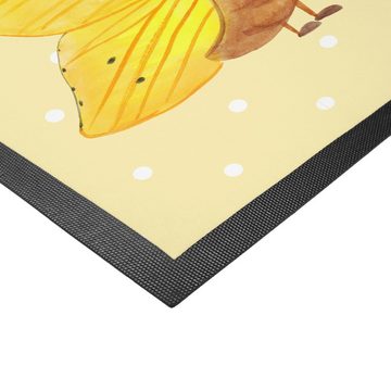 Fußmatte Raupe & Schmetterling - Gelb Pastell - Geschenk, Vorleger, Kokon, Motivfußmatte, Schönheit, Türmatte, Hütchen, Tiere, Matte, lustige Sprüche, Mr. & Mrs. Panda, Höhe: 0.5 mm