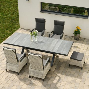 Siena Garden Gartentisch Sincro (Ausziehtisch 200/260 x 100 cm, Aluminium anthrazit), Keramik-Tischplatte wood grey, ausziehbar, leichter Synchronauszug