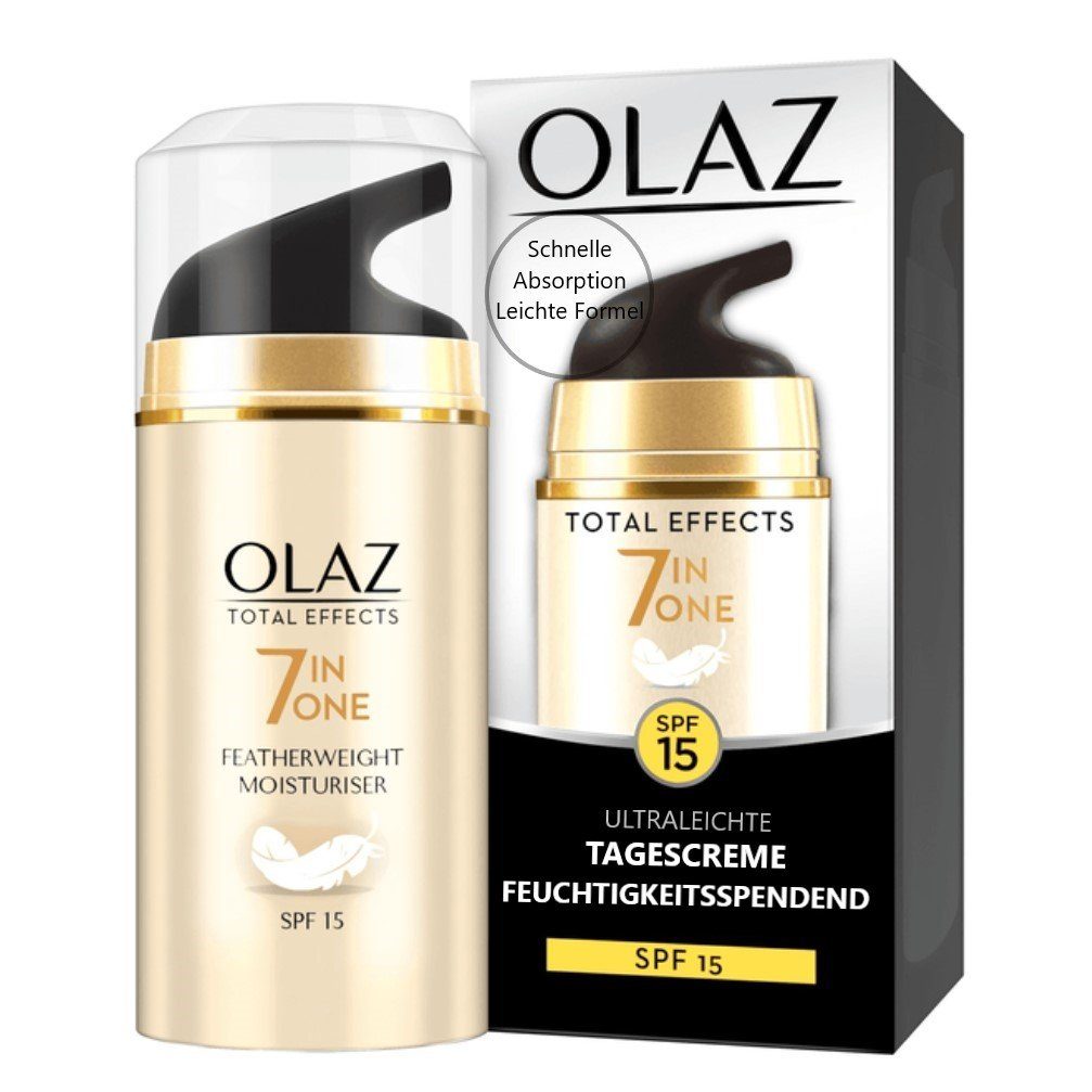 OLAZ Tagescreme Total Effects 7 in One Ultra leichte feuchtigkeitsspendende Tagescreme mit Vitaminen 15ml Anti-Aging Beauty Feuchtigkeitscreme für Frauen Creme für alle Hauttypen Feuchtigkeitspflege, 1-tlg., Pflege Gesichtscreme Kosmetik | Tagescremes