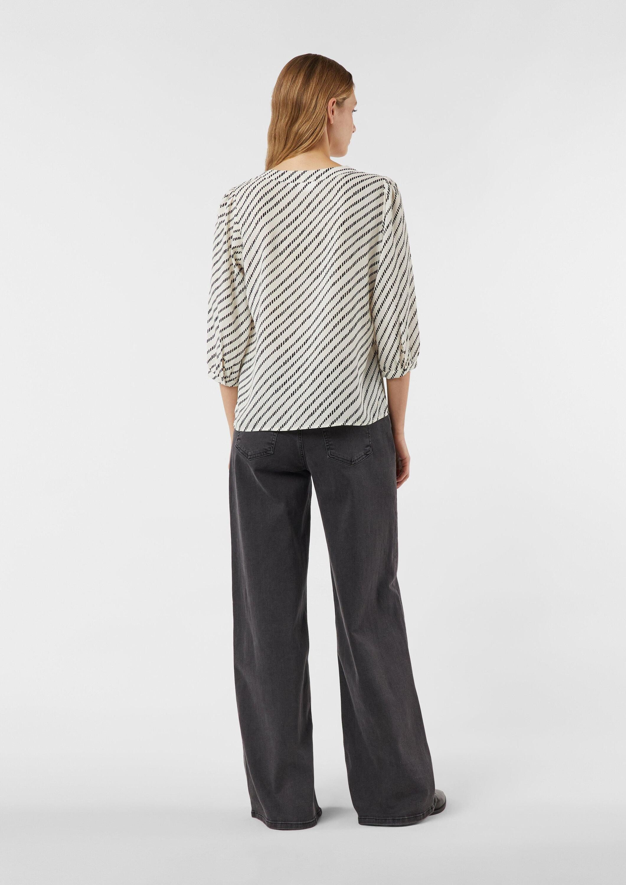comma Kurzarmbluse Bluse Gemusterte Chiffon-Bluse mit 3/4-Ärmeln und Raffung