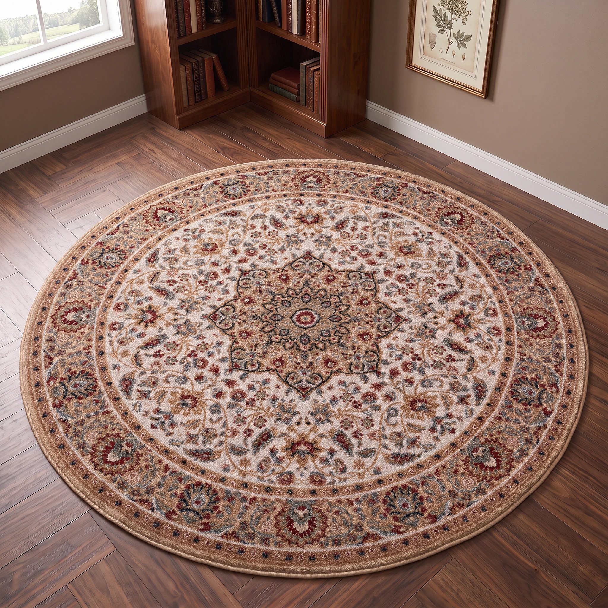 THEKO Wollteppich Dolna - 859, rund, Höhe: 10 mm, Kurzflor, reine Wolle, Orient-Optik, auch in rund, Wohnzimmer
