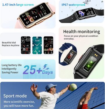 findtime Smartwatch (1,47 Zoll, Android, iOS), Pulsmesser Uhr Schrittzähler Wasserdicht Schrittzähler Schlafmonitor