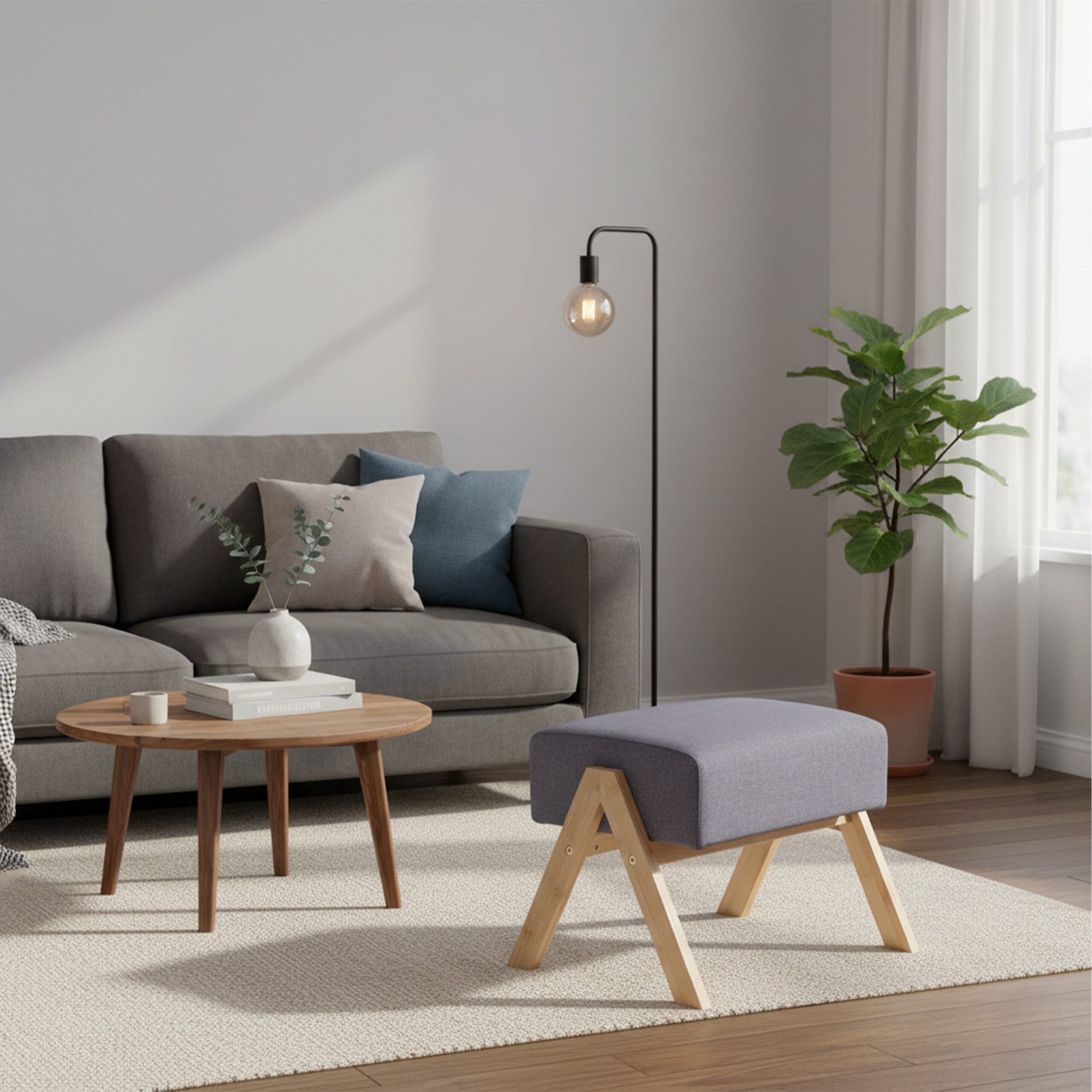 relaxdays Fußhocker Bambus & Stoff, grau