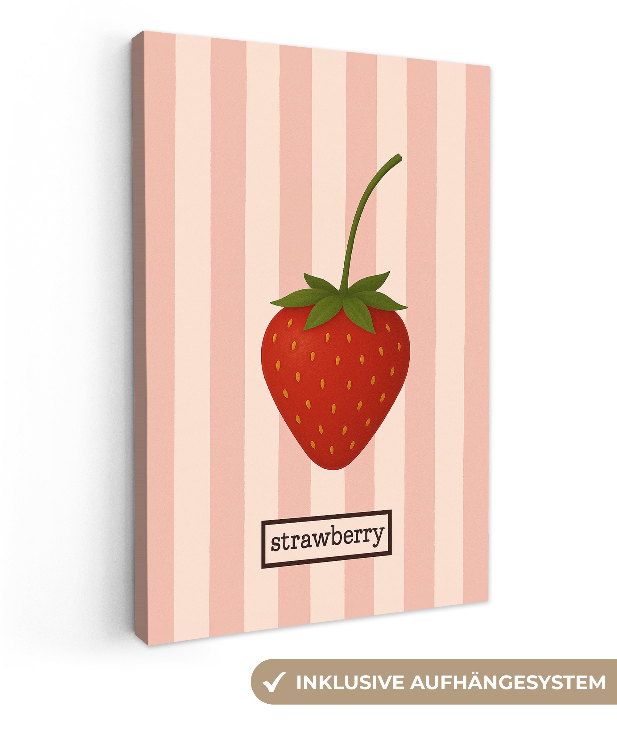 OneMillionCanvasses® Leinwandbild Erdbeere - Streifen - Minimalistisch - Ro günstig online kaufen