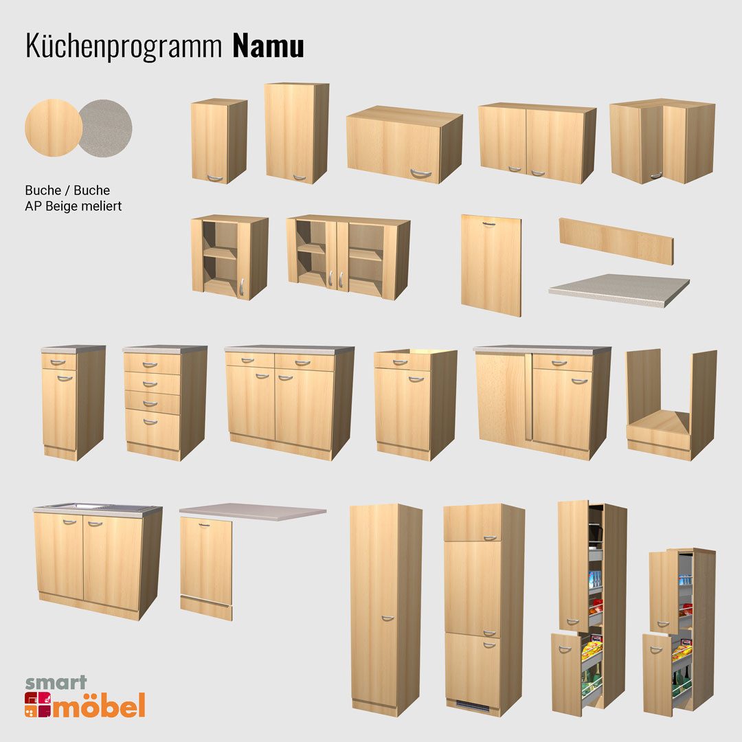 Flex-Well Frontblende Dekorplatte unterbaufähigen Kühlschrank - 50 cm breit - Buche – Namu