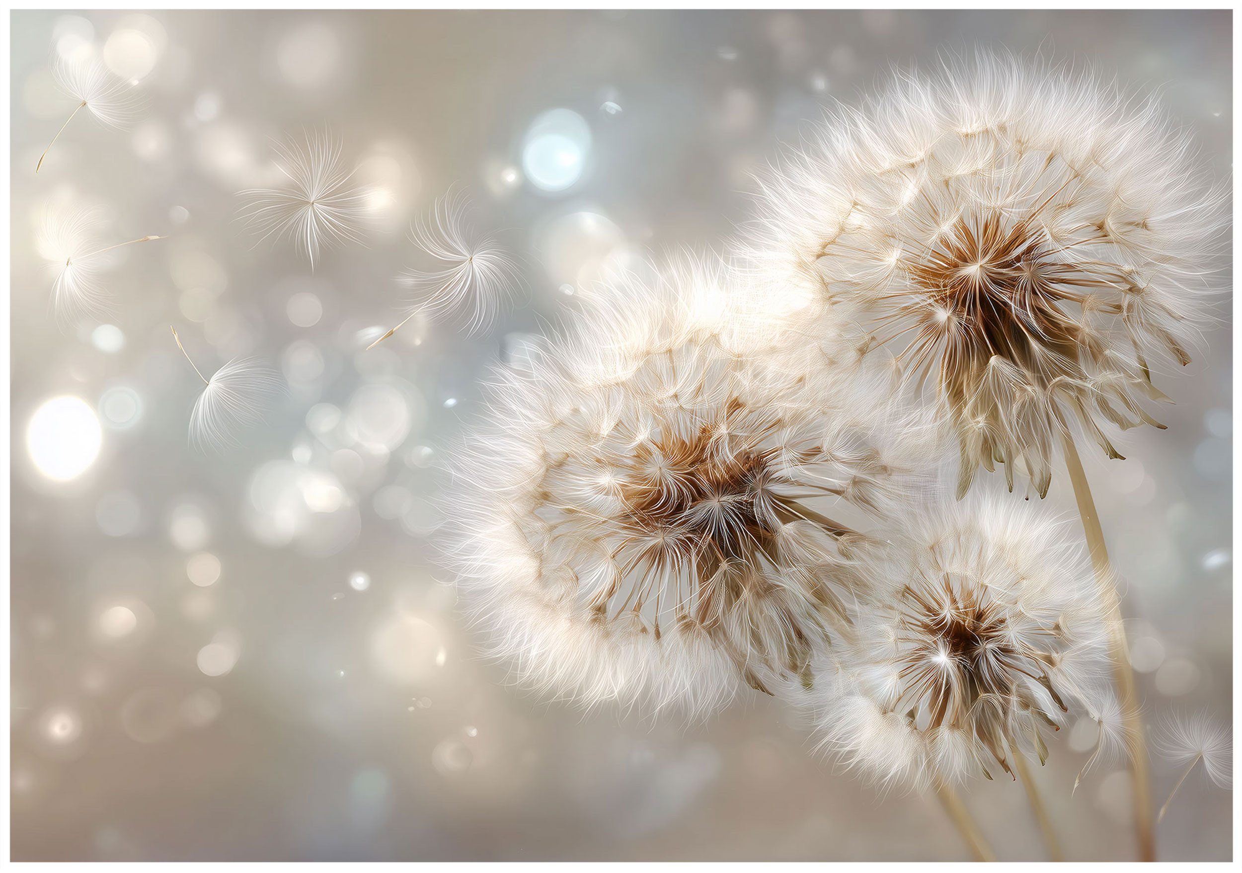 Wallarena Fototapete Pusteblumen Grau Natur Vlies Tapete Wohnzimmer Schlafzimmer Wandtapete, Glatt Vlies Washable, Löwenzahn, Beige, Grau, Natur, (Packung, 2 St., Vlies Fototapete), Vliestapete schwarz Wohnzimmer Schlafzimmer Küche Tapete + Kleister