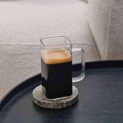 Zoha Latte-Macchiato-Glas Square Henkelglas Cocktail 330 ml Heißgetränke Kaffeeglas, Borosilikatglas, Hitzebeständig Latte Macchiato Glas Eiskaffeegläser