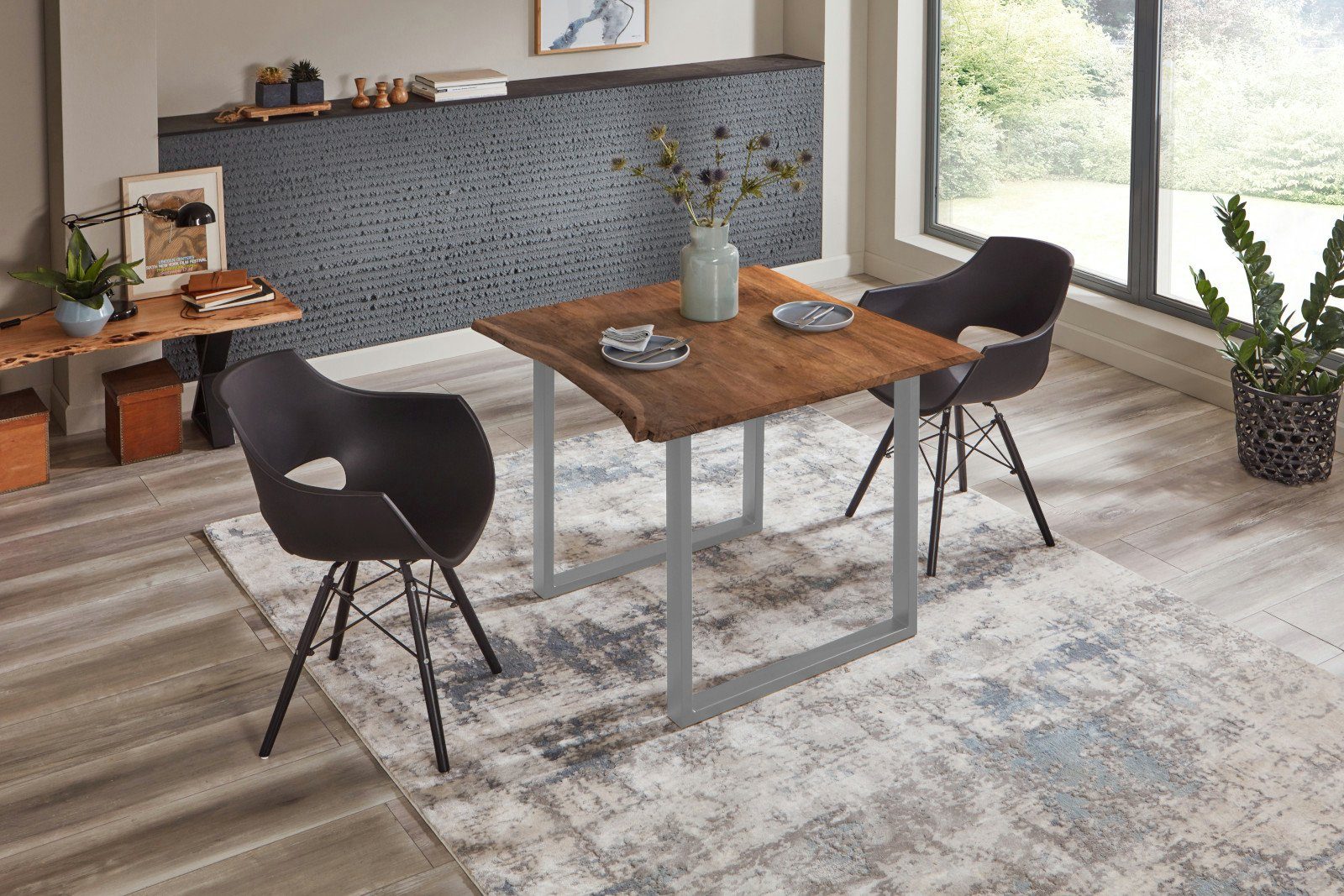 SAM® Baumkantentisch Brosna, Akazienholz, Baumkante, nuss, Metallgestell U-Form