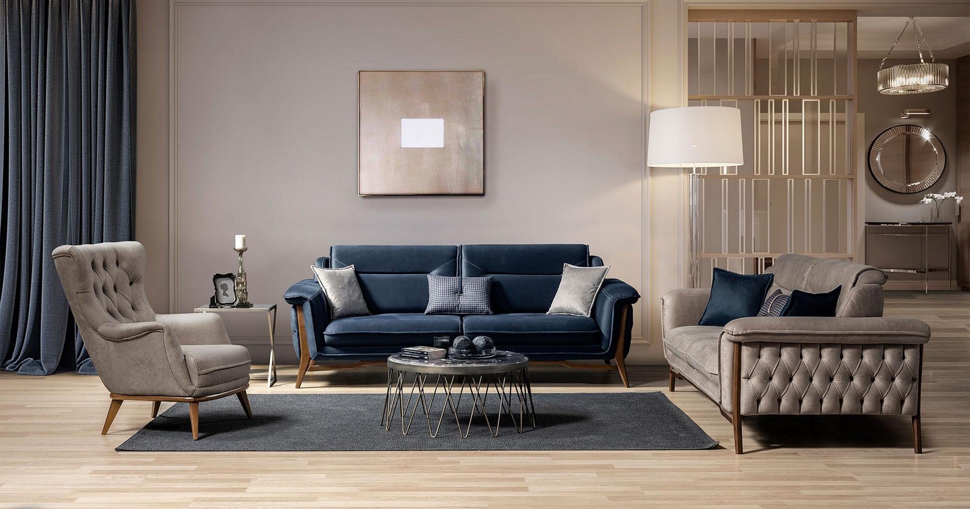 Luxus (3-St., Europa Couch Wohnzimmergarnitur, Sitzer/Sessel), 2x Set 3 Sofaensemble Modern Wohnzimmer-Set in Made JVmoebel