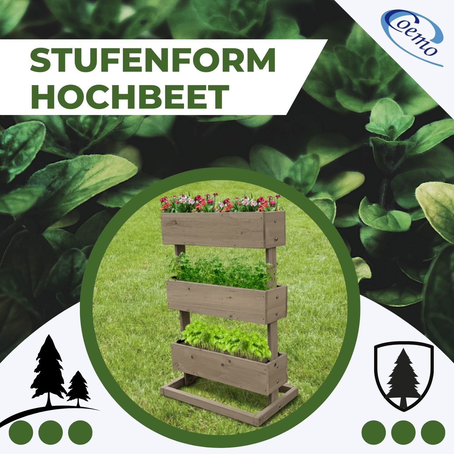 Coemo Hochbeet (1 St), Vertikalbeet aus Holz mit 3 Pflanzkästen Blumenkasten Frühbeet