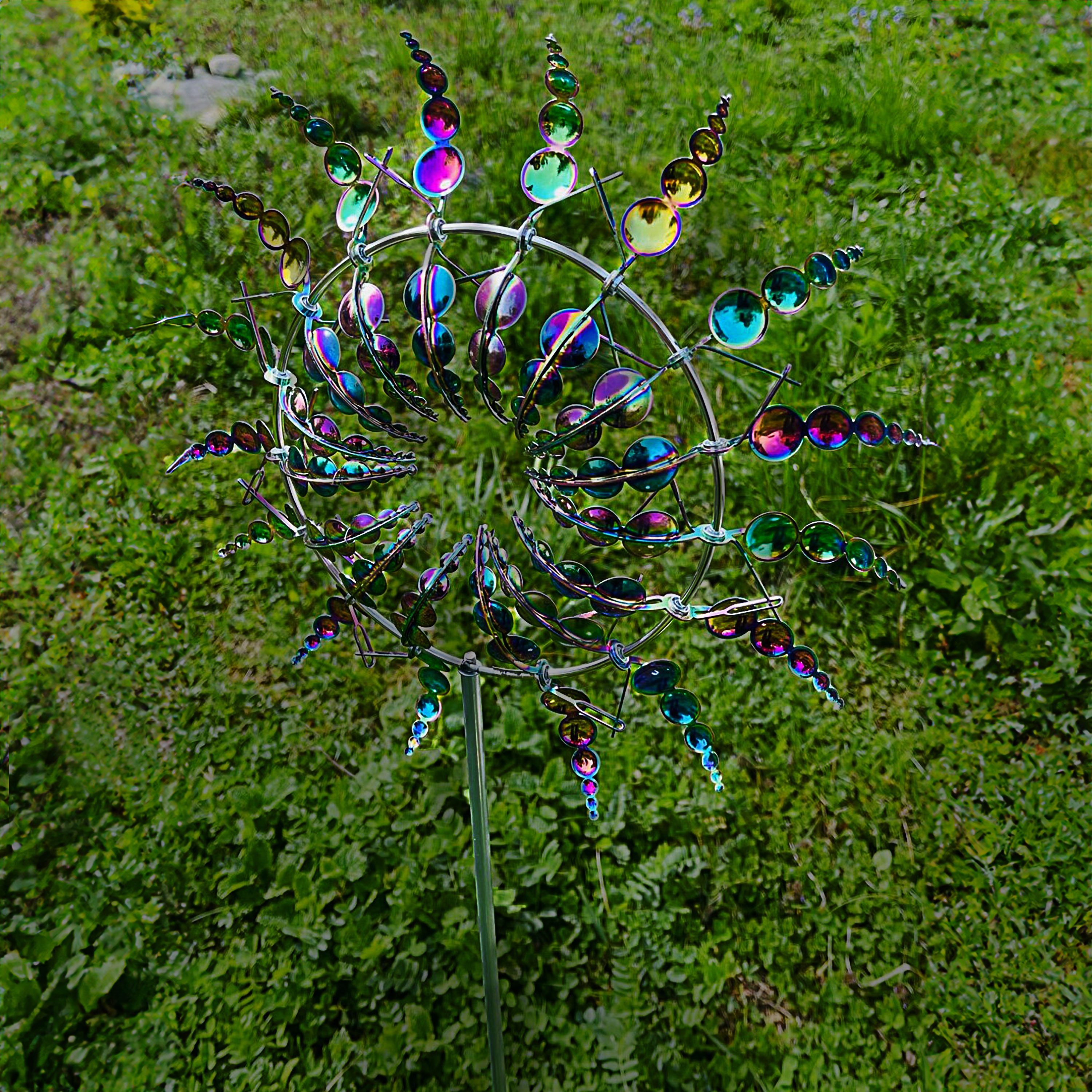 CEPEWA Windspiel Windrad 3D 16 Flügel Multicolor Metallic-Effekt Ø30xH100cm Erdspieß