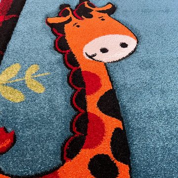 Kinderteppich Kinderspiel Teppich mit Zootier-Motiv in blau, Carpetia, rechteckig, Höhe: 13 mm