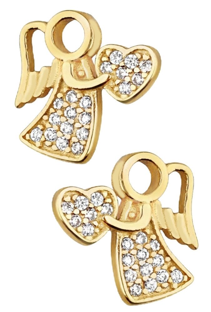 Paar Ohrstecker Ohrringe 925 Silber Engel Herz 18k Gold vergoldet Kinder Mädchen Damen