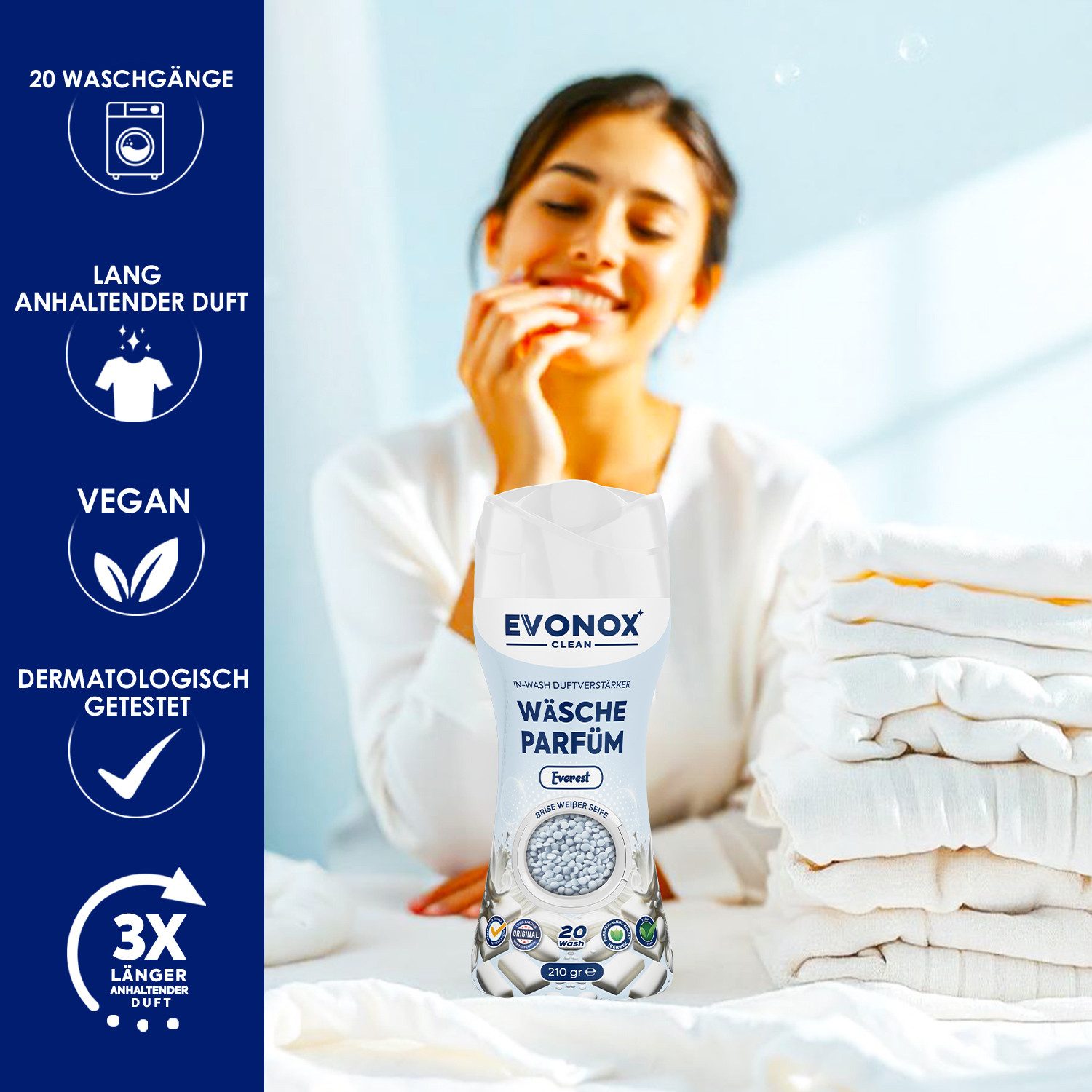 EVONOX Wäscheparfüm Dauerhafter Duft, Wäscheparfüm und Weichspüler, Trockenbälle 210gr (1-St)