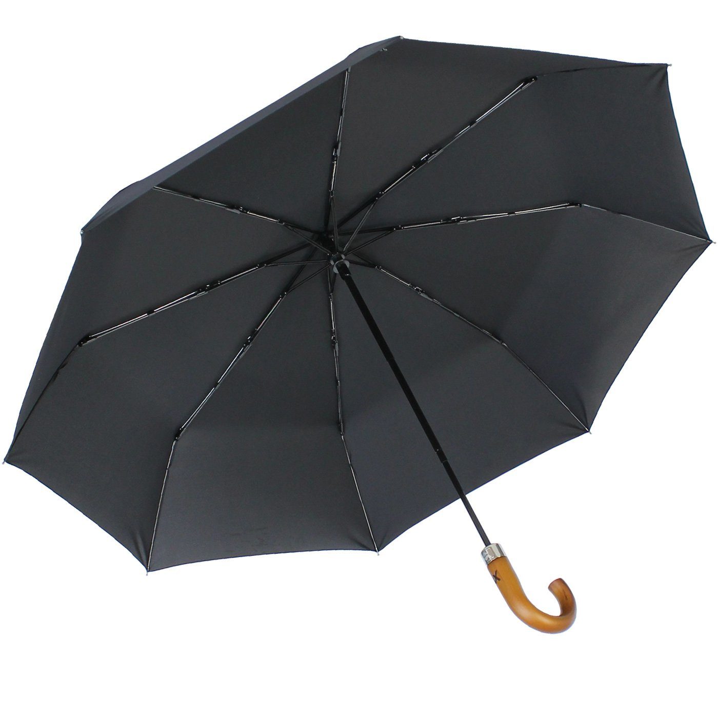 Rundhakengriff und iX-brella mit mit Automatik großer Herrenschirm Auf-Zu-Automatik Holzgriff, Taschenregenschirm Taschenschirm XXL 121cm - sehr schwarz