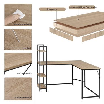 Woltu Eckschreibtisch (1-St), L-Form Computertisch mit 4 Ablagen, Home Office