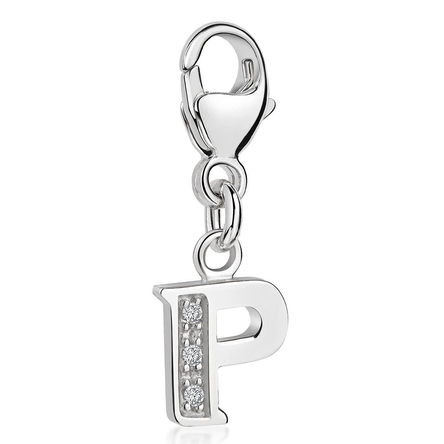 Charm Buchstabe Silber Anhänger Buchstabe " P " Alphabet Zirkonia C66