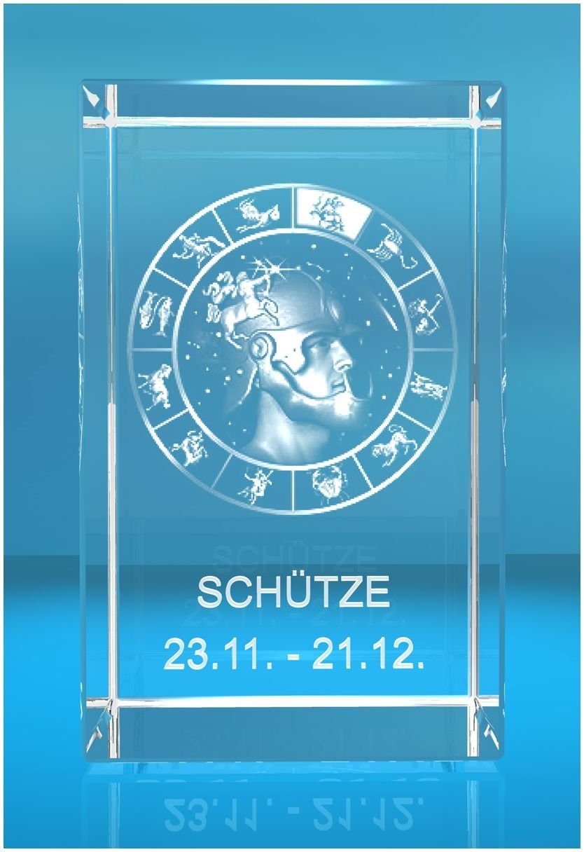VIP-LASER Dekofigur 3D Glasquader Motiv: Sternzeichen Schütze, Hochwertige Geschenkbox, Made in Germany, Familienbetrieb