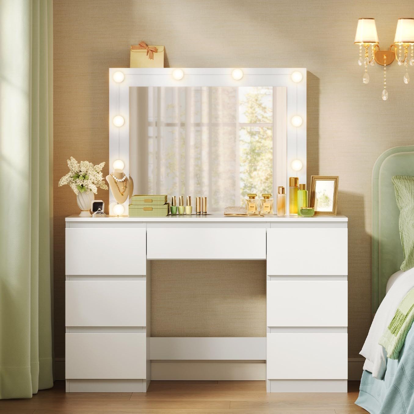 Woltu Schminktisch (1-St), mit Spiegel und LED-Beleuchtung, 7 Schubladen günstig online kaufen