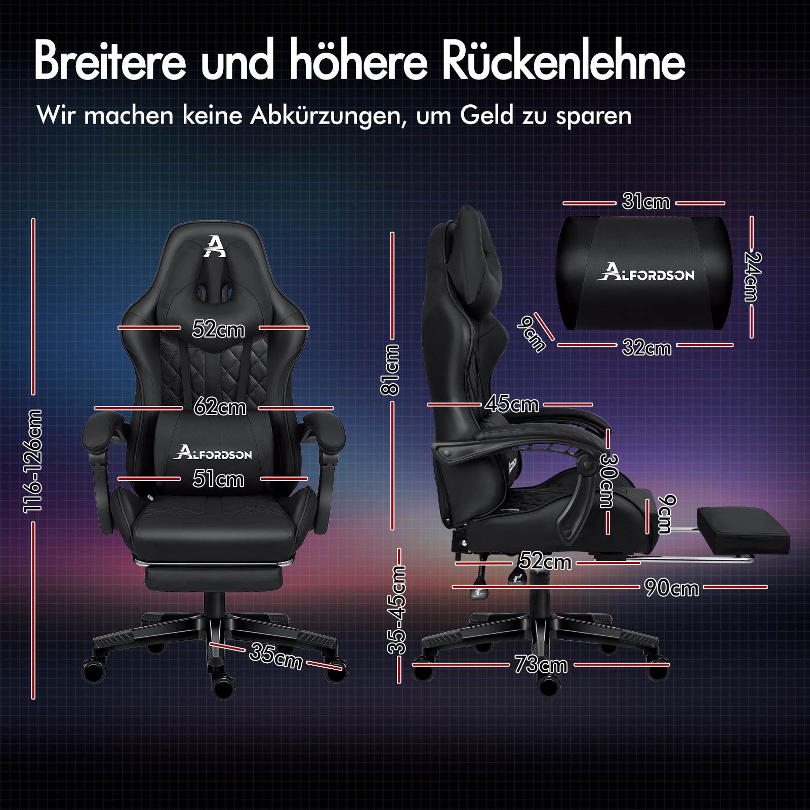 ALFORDSON Gaming-Stuhl Bürostuhl, Integrierte Fußstütze, mit günstig online kaufen