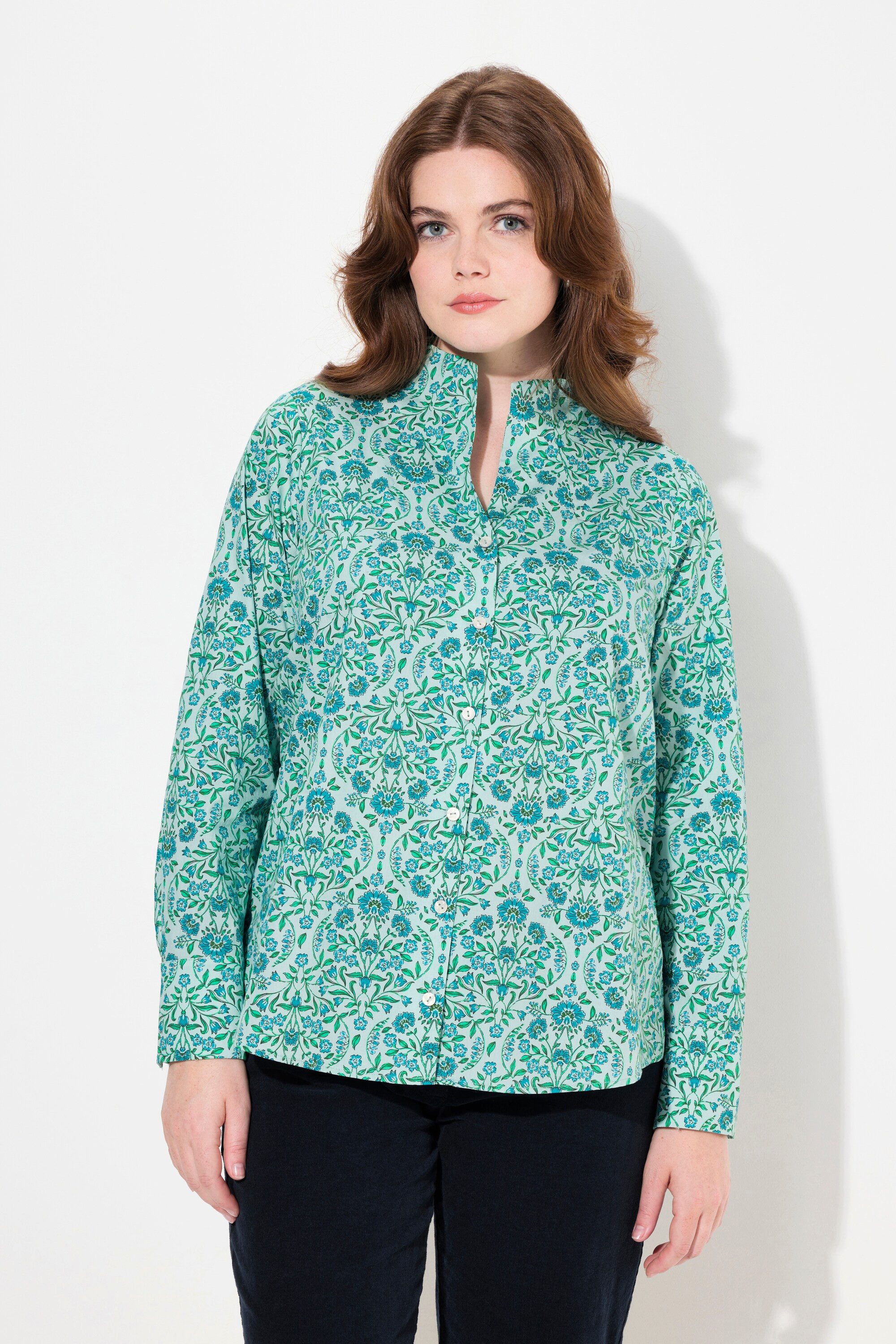 Ulla Popken Longbluse Bluse Landhausdruck Kelchkragen günstig online kaufen