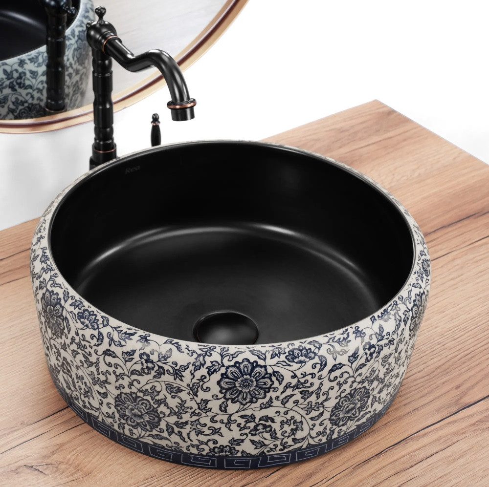 wohnwerk.idee Aufsatzwaschbecken Waschbecken Vintage Blau Ornamente günstig online kaufen