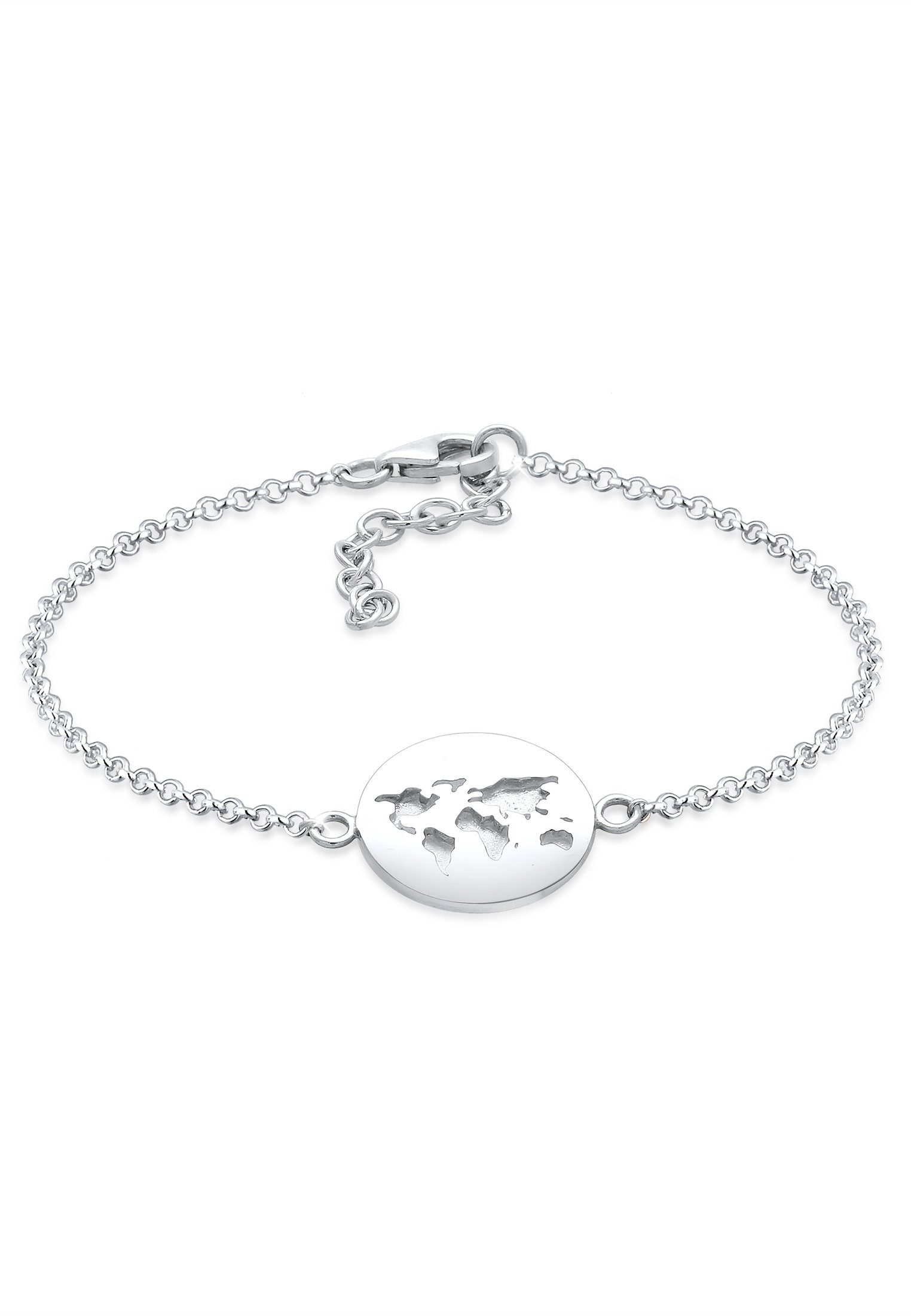 sehr Plättchen In gefertigt Weltkugel Armband Anhänger 925 Silber, Elli hochwertiger Juwelier-Qualität Reisen