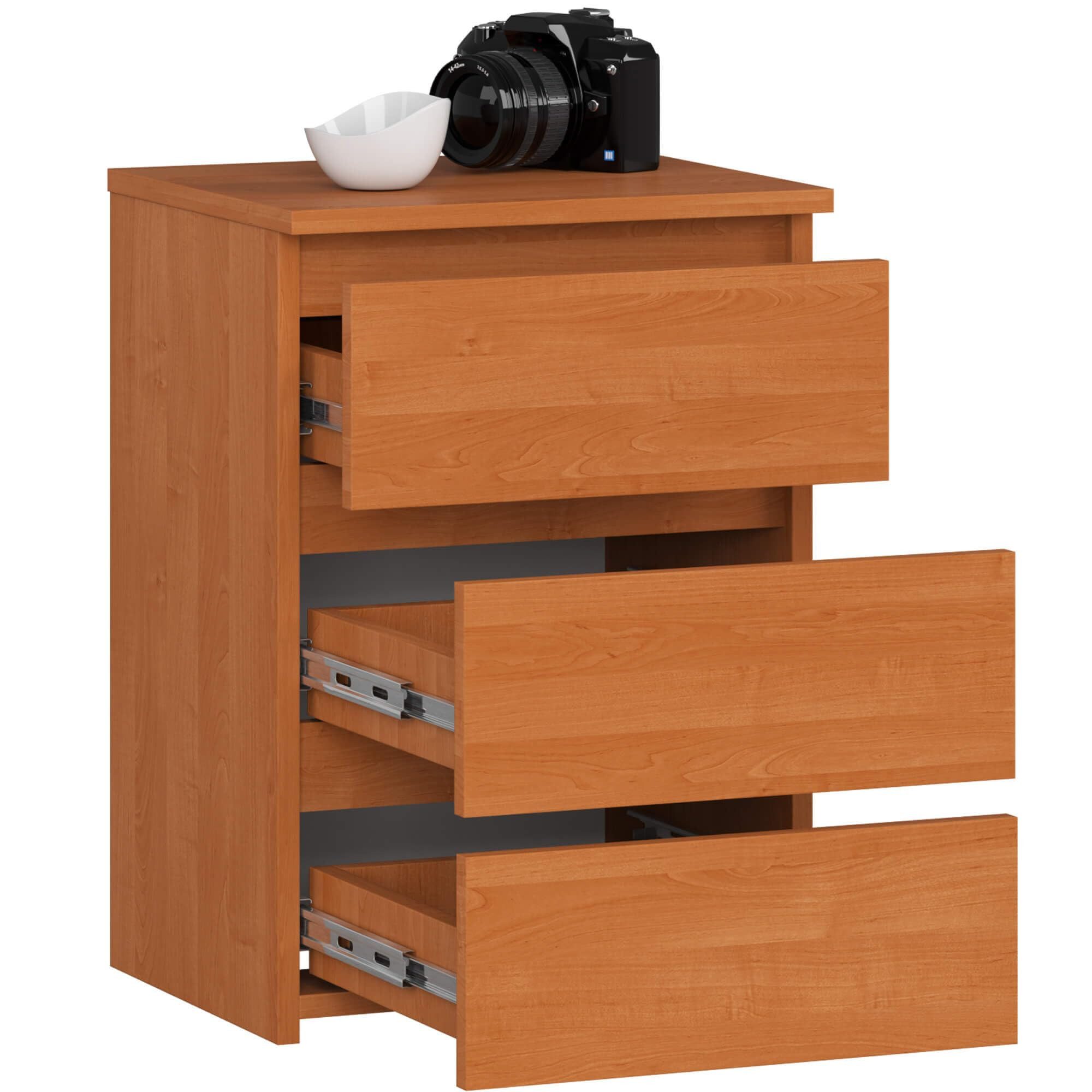 Milord FURNITURE Kommode mit 3 Schubladen 40 cm breit Holz Schrank B40xH57xT35 cm (Highboard Anrichte Schlafzimmer Wohnzimmer Flur Büro Organizer)