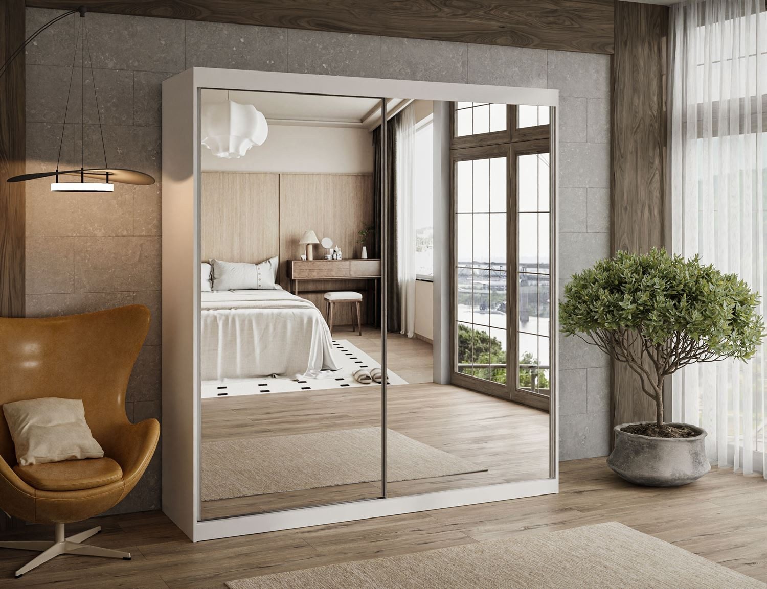 Lookway Kleiderschrank BASTER III mit Spiegeln Schiebeschrank Weiß