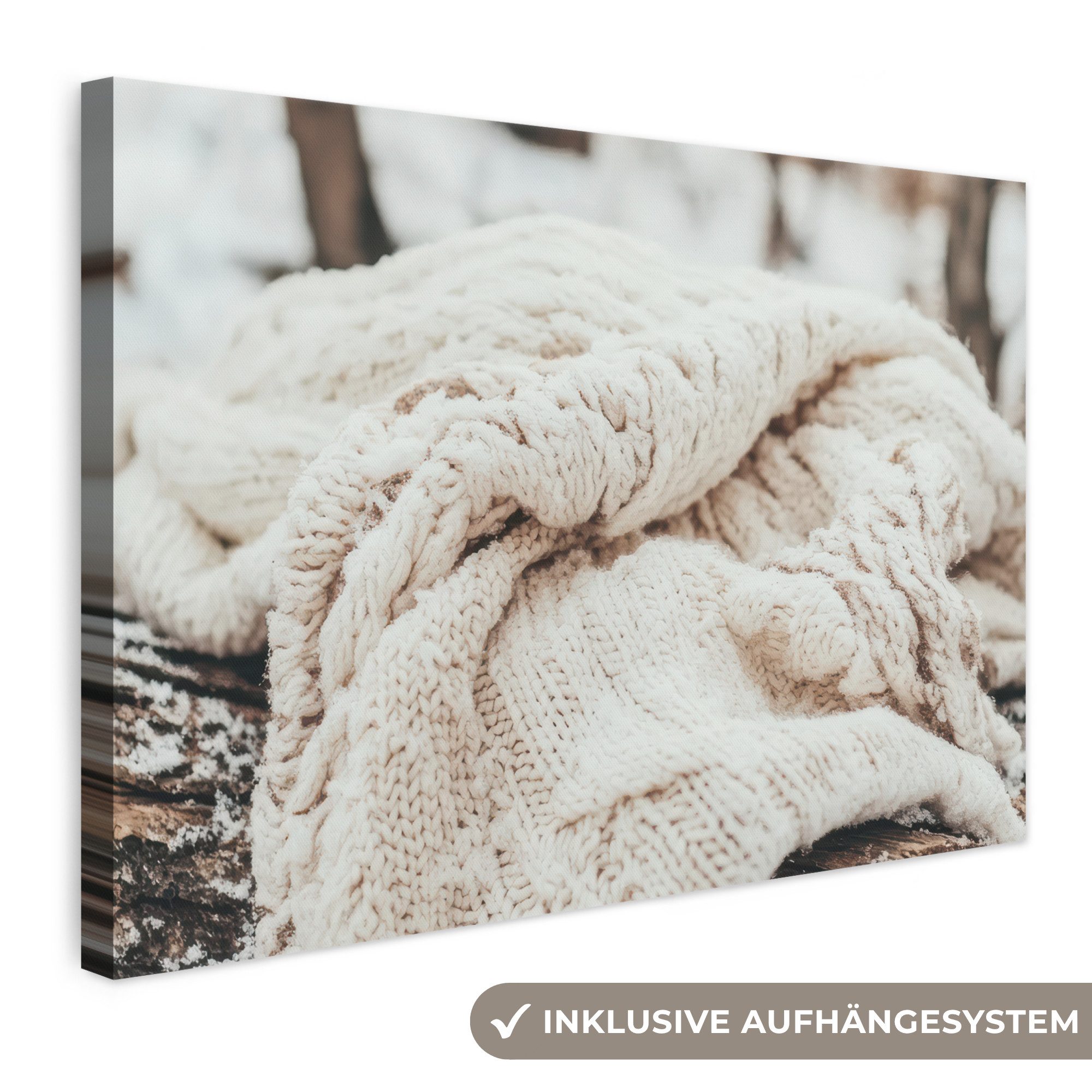 OneMillionCanvasses® Leinwandbild Decke - Weiß - Baumstumpf - Winter - Schnee, Fotodruck (1 St), Leinwand Bilder Klein, Wand Dekoration Aesthetic 30x20 cm