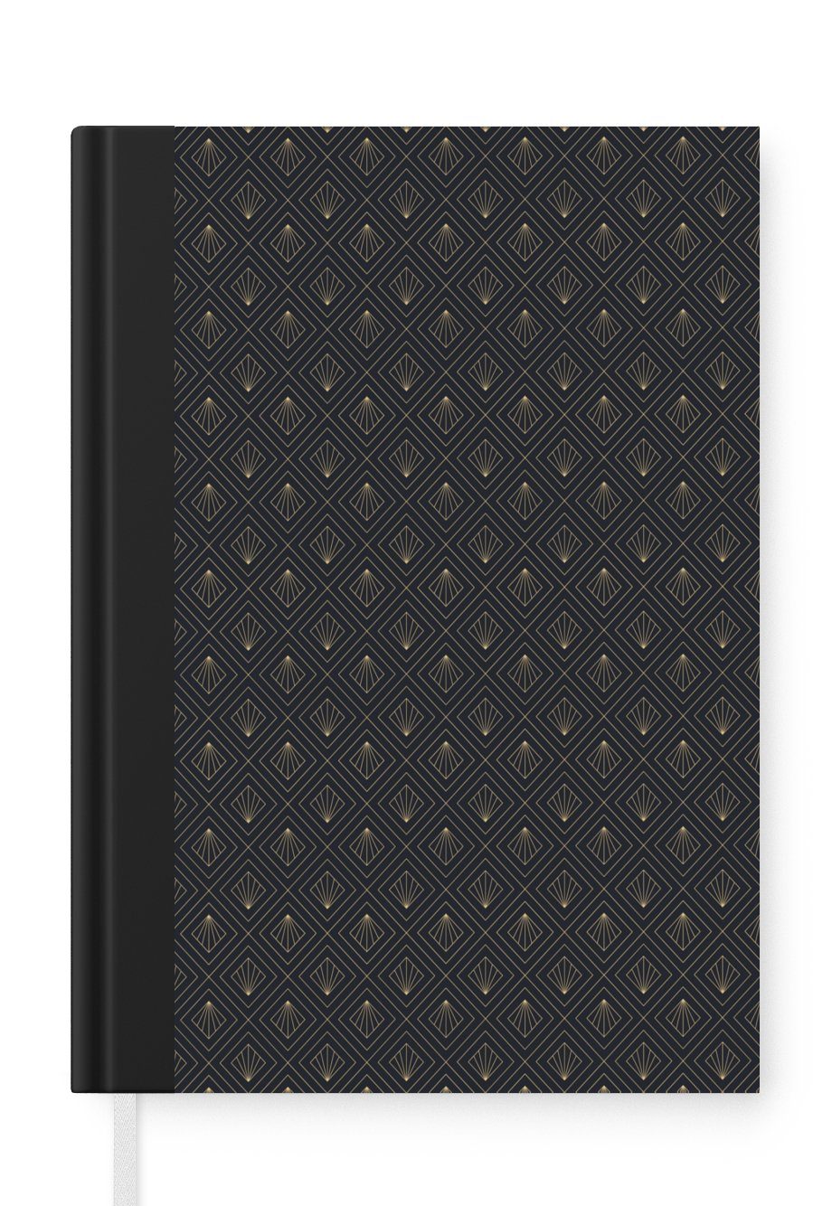 MuchoWow Notizbuch Art Deco - Geometrische Figuren - Gold - Schwarz, Journal, Merkzettel, Tagebuch, Notizheft, A5, 98 Seiten, Haushaltsbuch