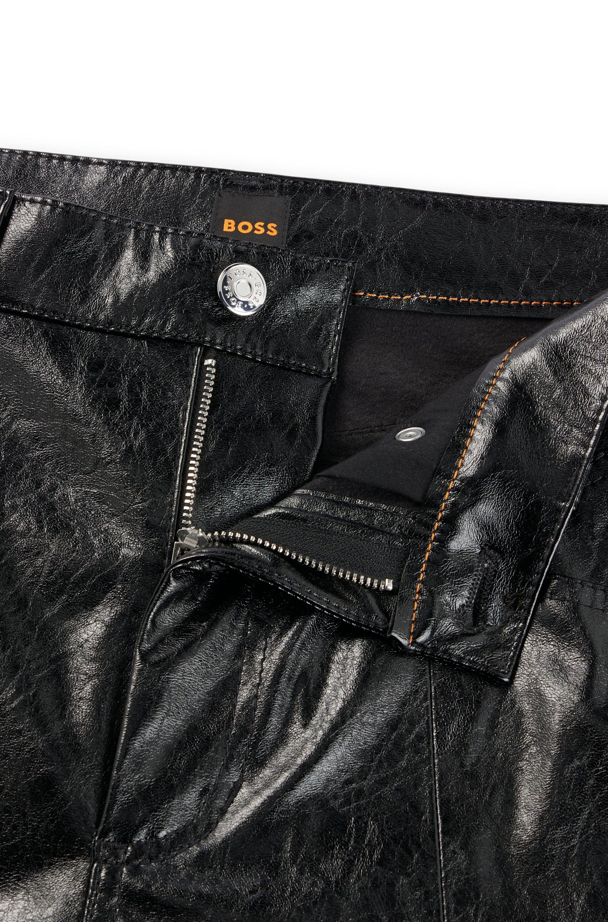 BOSS ORANGE Lederimitathose Tadas Premium Damenmode mit Eingrifftaschne, Gürtelschlaufen, Ziernähte