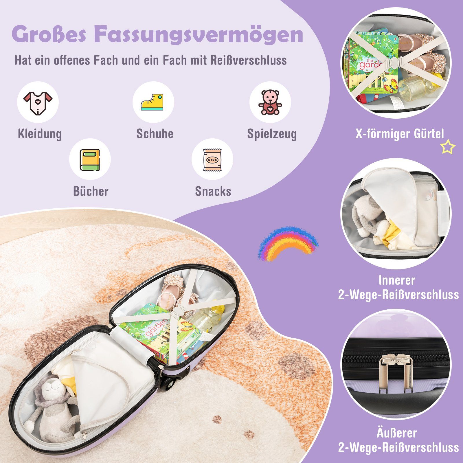 COSTWAY Kinderkoffer Kinderrolley, mit 2 Rollen