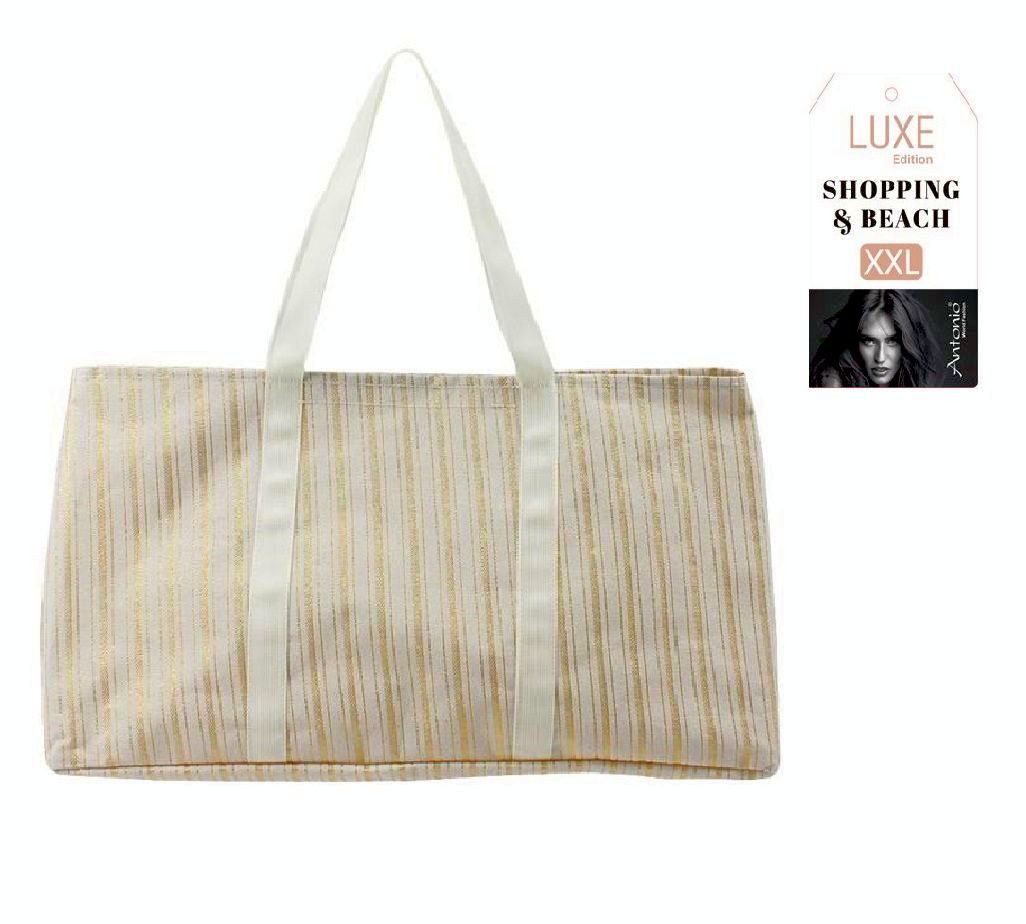 Shopper XXL Shopping & Beach Bag Strandtasche Glitzer Gold Gestreift Tasche