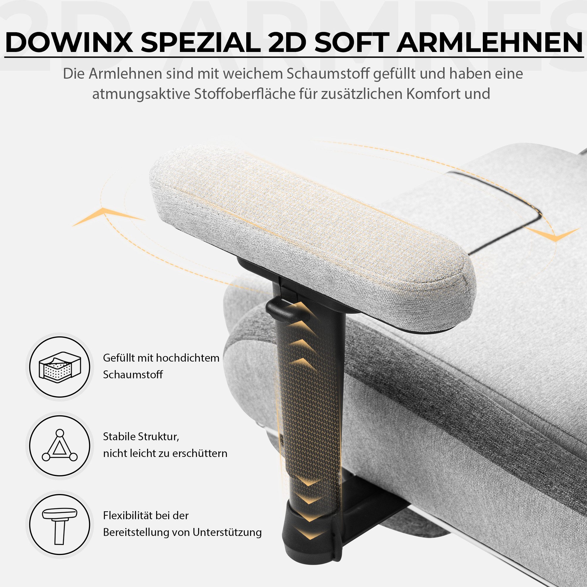 Dowinx Gaming-Stuhl Stoff mit Taschenfederkissen (Packung), Ergonomischer Gaming Sessel mit Massagefunktion