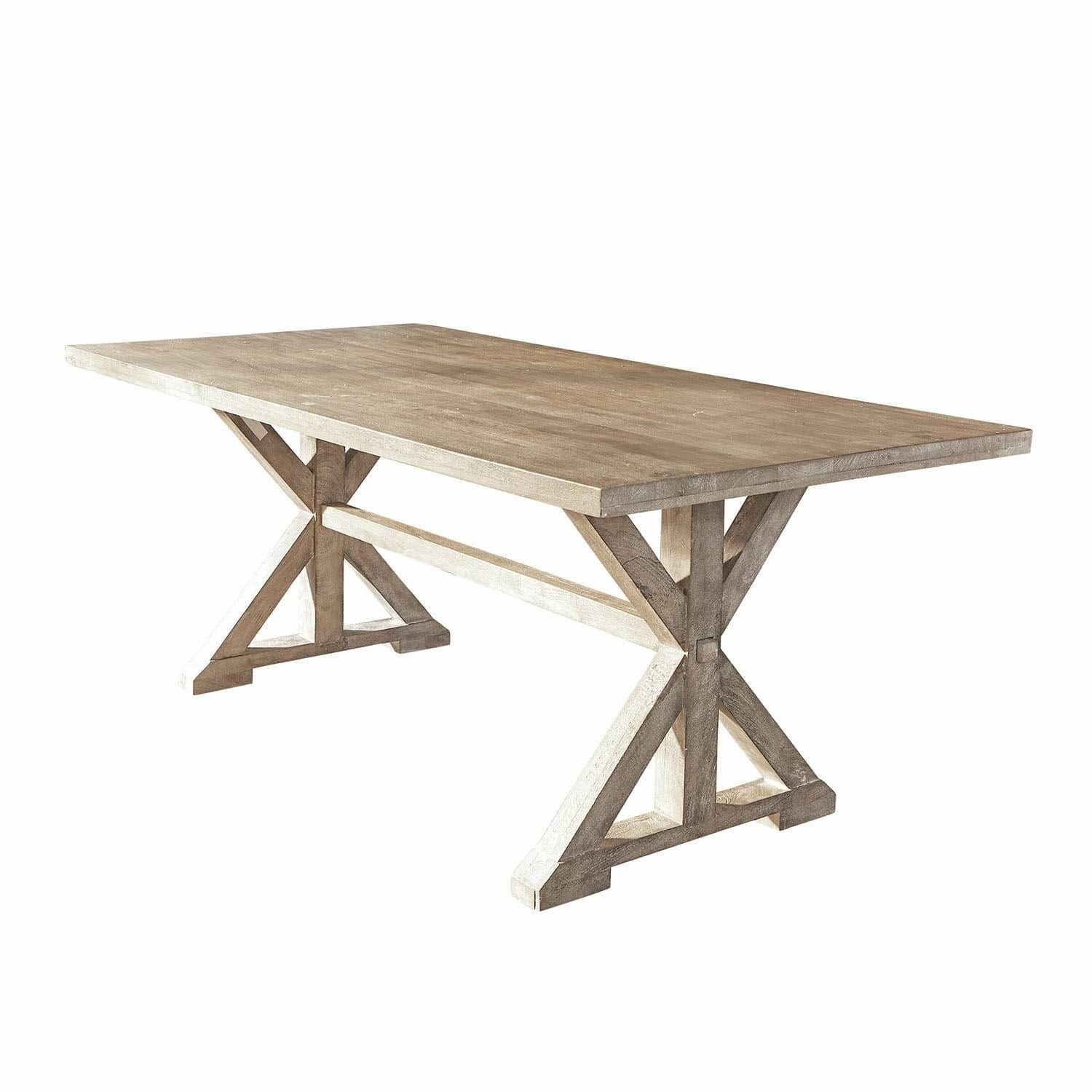 Mirabeau Esstisch rustikaler Tisch Dolignon aus Mangoholz mit natürlicher Patina braun (massiv & langlebig, dekoratives Fußgestell mit Verstrebung), Esstisch, Wohnzimmertisch, B 200cm, H 78cm, T 100cm