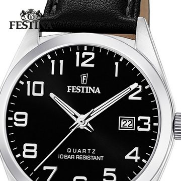 Festina Quarzuhr Festina Herren Uhr F20446/3 Quarz Leder, (Analoguhr), Herren Armbanduhr rund, Lederarmband schwarz