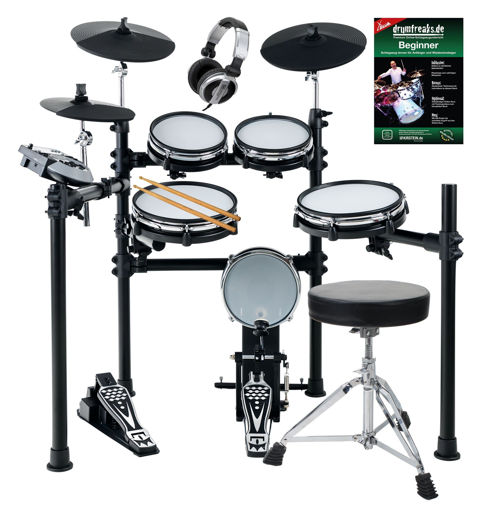 XDrum E-Drum DD-530 E-Drum mit Mesh Heads inkl. Hocker Set, 13-St., USB MIDI, 45 Drumkits, 400 Sounds und Lernmodus