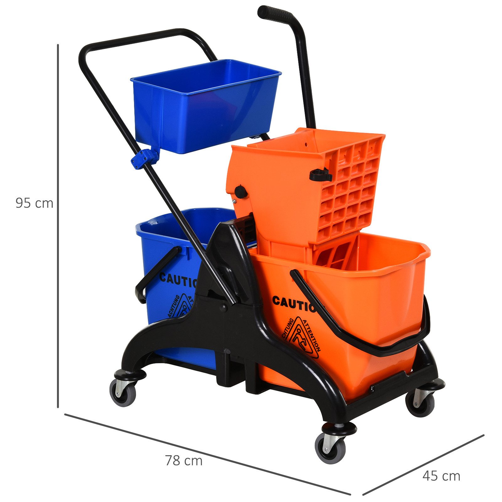 HOMCOM Putzeimer Putzwagen, Haushaltswagen, (Reinigungswagen, 1-tlg., Wischwagen mit Wischmopp-Presse), mit Rollen, 26 Liter, Orange